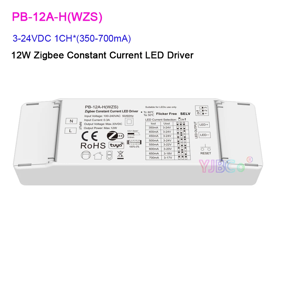 Skydance AC110V-220V To 3-24VDC 1CH*(350-700mA) 12W Zigbee 3.0 Constant Current LED Driver 9-45VDC 100-450mA Tuya CC Controller