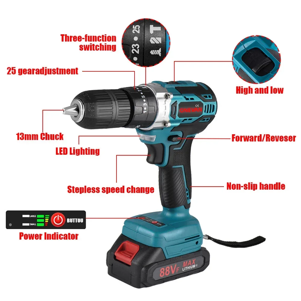 ONEVAN 귯ø  帱, 25 + 3 ũ, 450N.M   ũ ̹, Ʈ 帱  , Makita 18V ͸