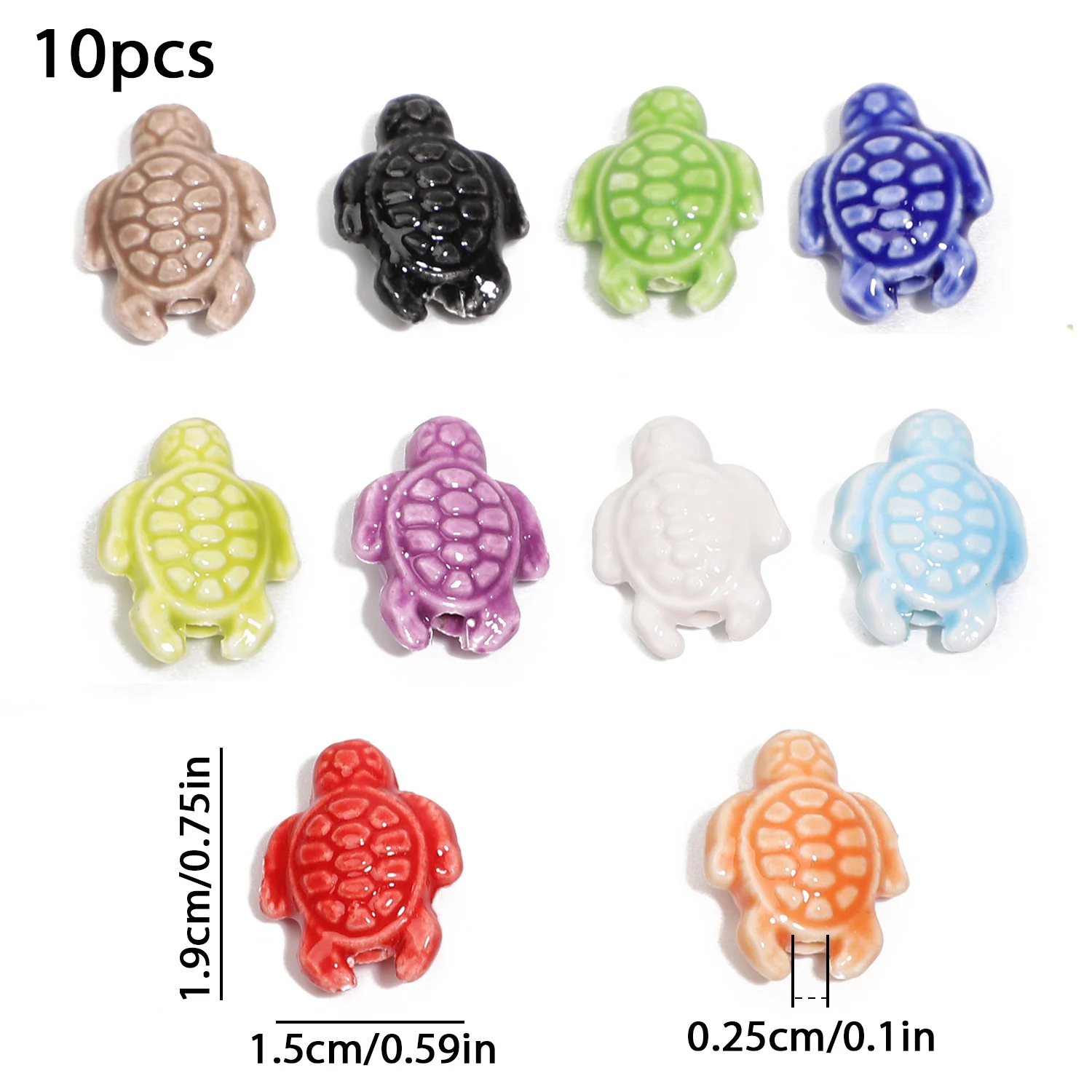 10 cuentas de cerámica de tortuga marina de colores de 19 x 15 mm, abalorios de porcelana para hacer joyas, pulseras y collares hechos a mano