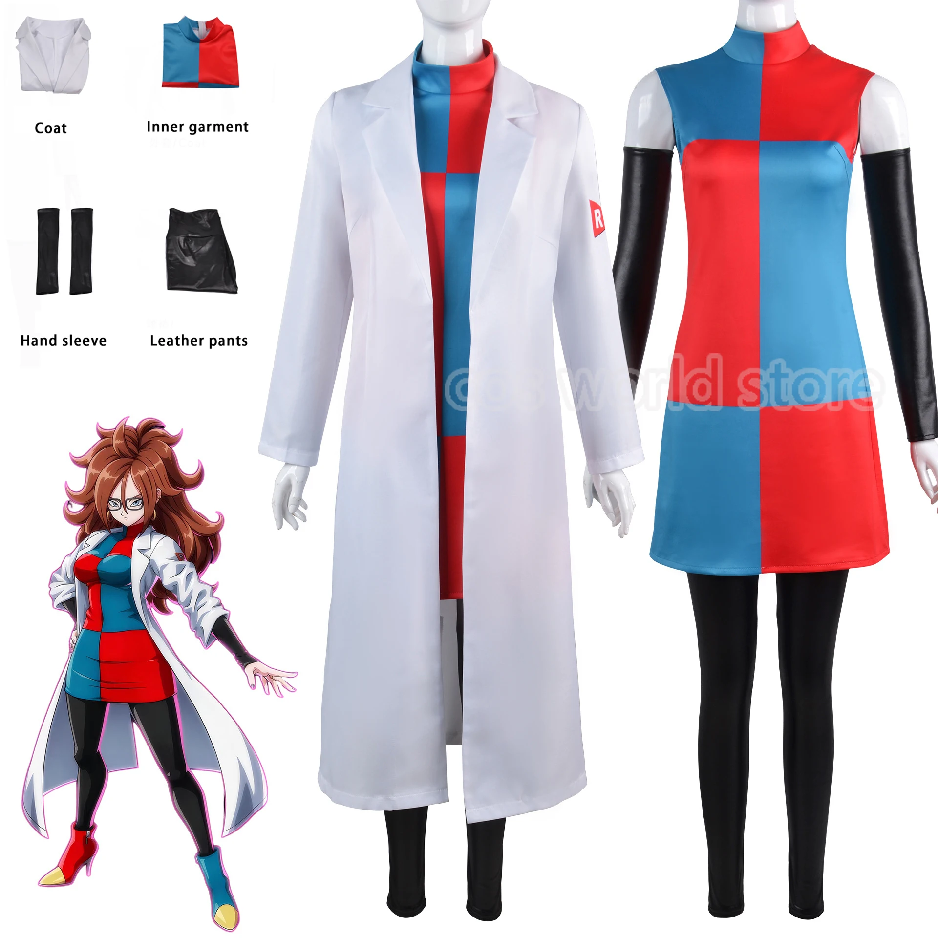 

Fighter Z Android #21Cosplay Anime Vomi Cosplay Costume Doctor Fighting White Coat Dress Pants Doctor Uniform Halloween Clothes