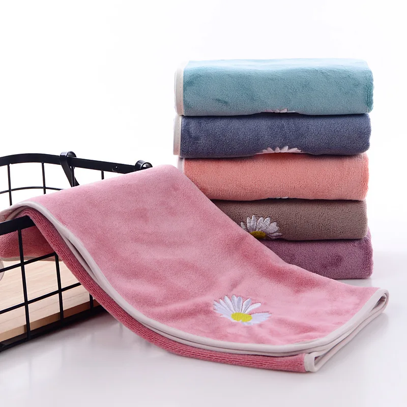 

35x75cm Towel Little Daisy Towel Coral Fleece Korean Style Trendy Hair Drying Towel Adult Thickened Soft Absorbent For Washcloth