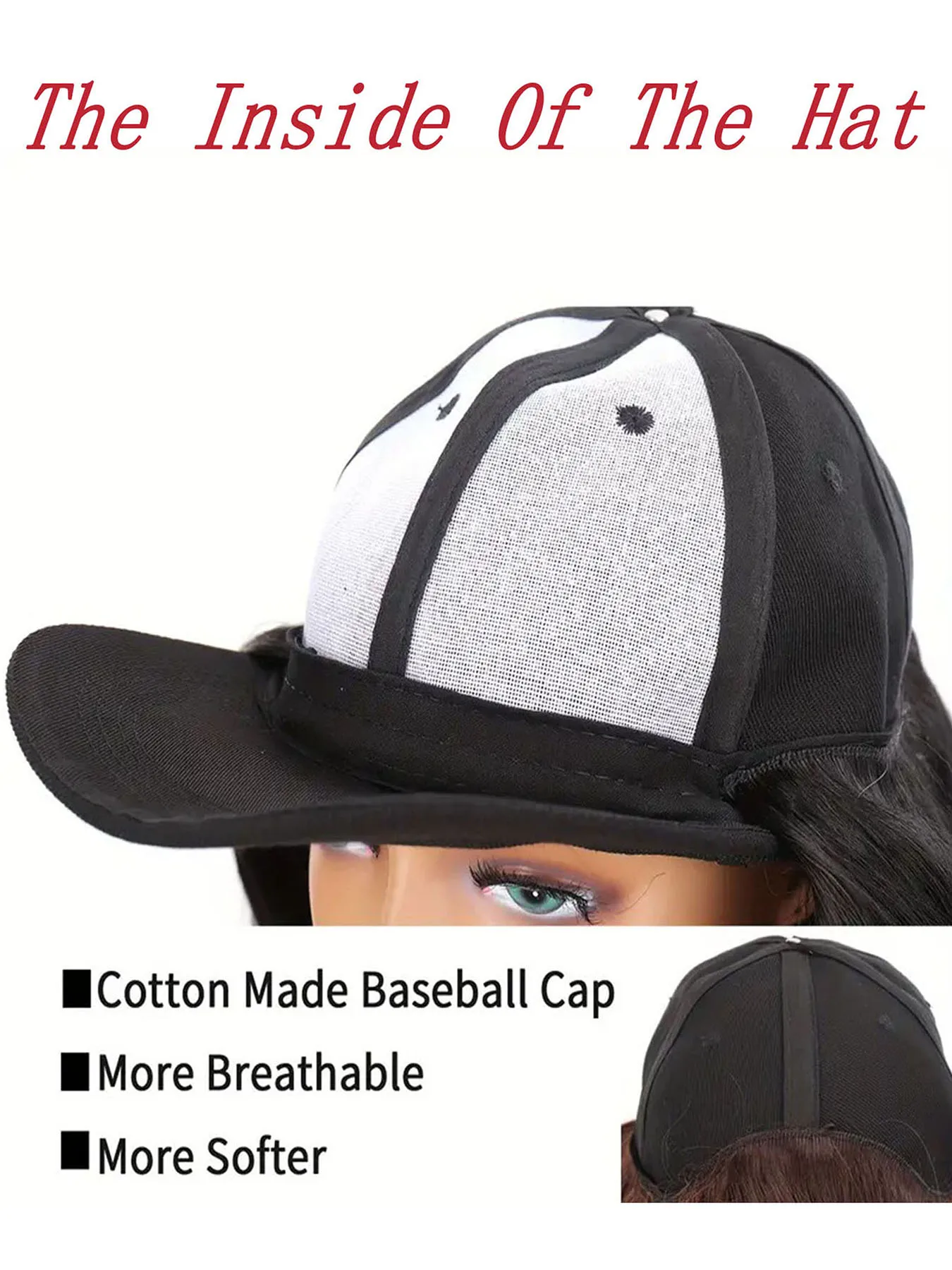 Hat Wigs Synthetic Short Bob Straight Wig With Black Baseball Cap Adjustable Hat Wigs Straight Hair Extensions For Women Fashion