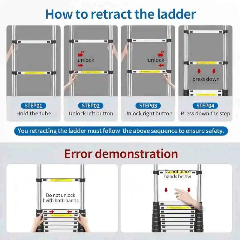 Portable telescopic ladder folded for storage