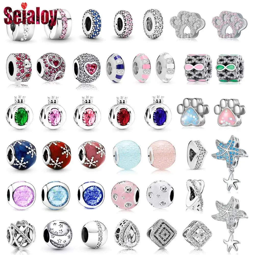 

Seialoy 2 шт./лот серебряные круглые фиксированные зажимные бусины сферические звезды бусины подвеска корона подходит для DIY браслетов аксессуар