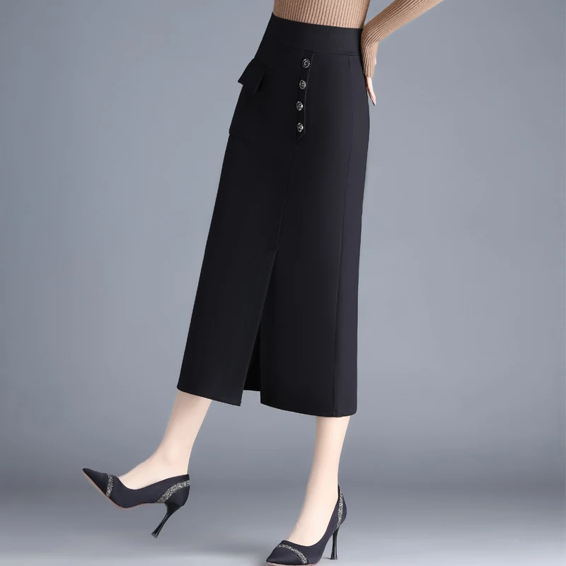 High-Quality High Fashion  Elegant Office Black Long Skirts Korean Women 2023 Autumn Elastic hip wrap skirt Pencil Skirt