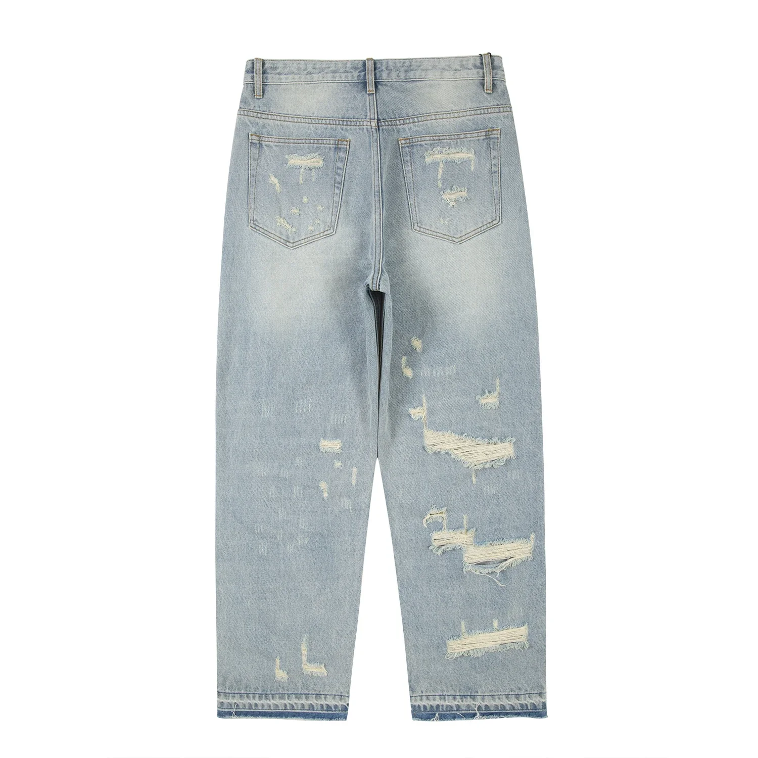 Washed Blue Oversized Jeans for Men Streetwear Hip Hop Large Destroyed Wide Leg Jeans Baggy Straight Ripped Denim Pants men jeans ripped jeans ripped patchwork jeans