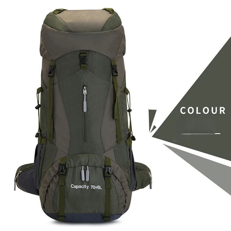 70L large capacity nylon camping backpack with aluminum bracket