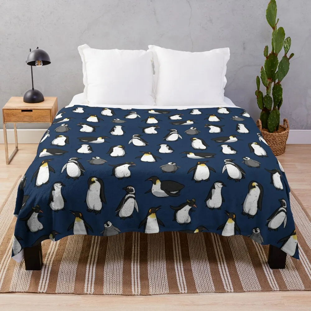 

Cute Penguin Pattern (Dark Blue Variant) Throw Blanket Large Flannels Winter beds Blankets