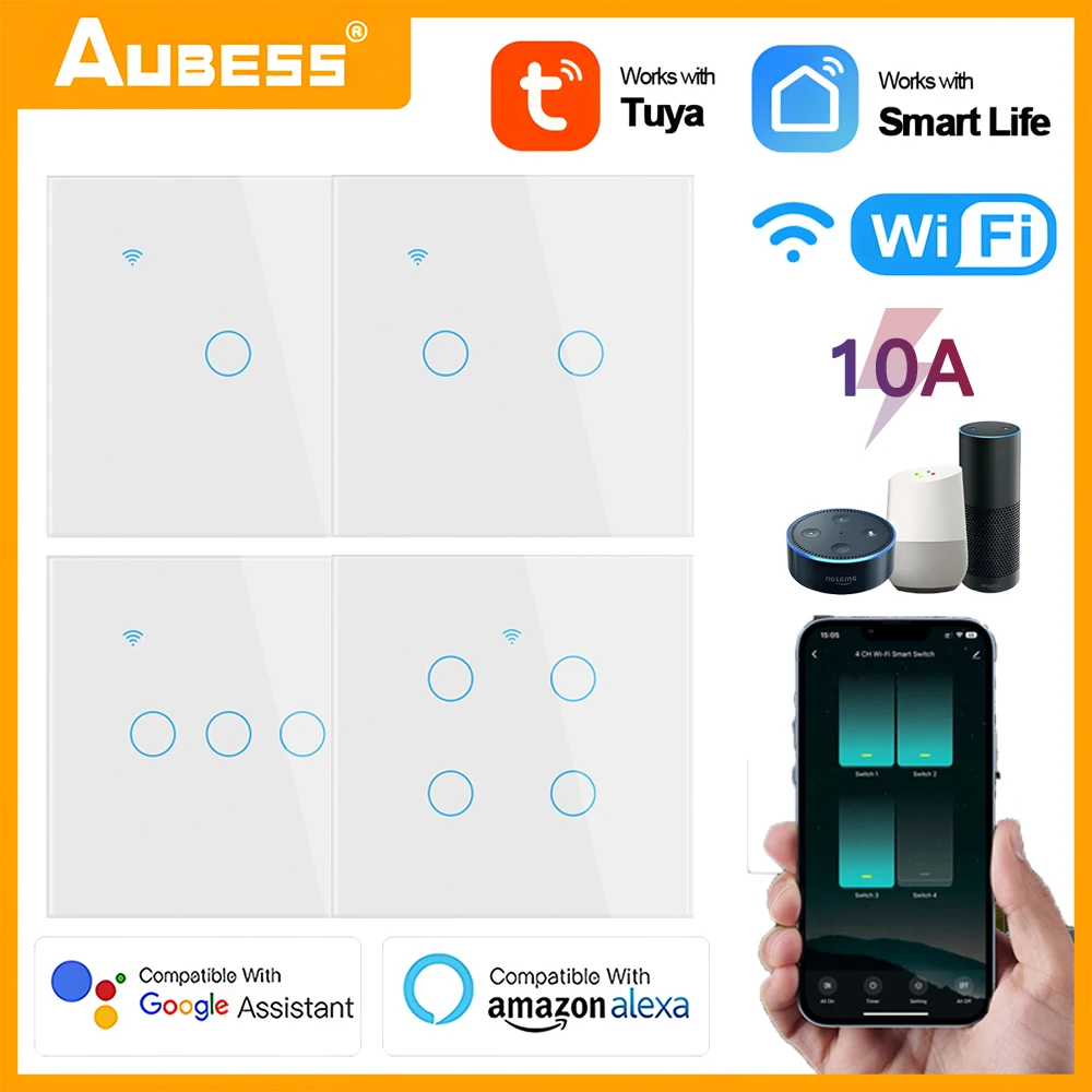 

1/2/3/4 Gang Tuya WiFi Smart Touch Switch Smartlife APP Remote Control Home Light Wall Button Alexa Google Assistant EU Standard