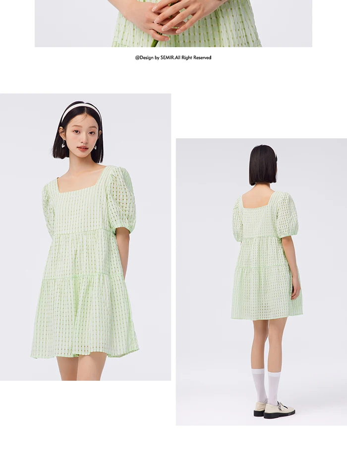 Vestido de mujer con textura a cuadros, fresco, de verano, nuevo, con cuello cuadrado, para bebé, dulce