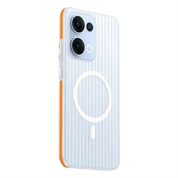 Magnetic Matte Transparent Slim Shockproof Phone Case - Luggage Stripe Design - OPPO Reno14 (Orange)