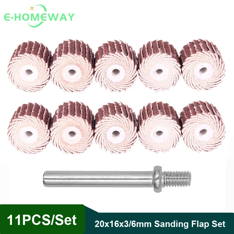 

10Pcs 20*16mm Sanding Flap Wheel Set 3/6mm Shank Grinding Wheel Head Sander Abrasive Polishing Sandpaper Rust Removal for Dremel