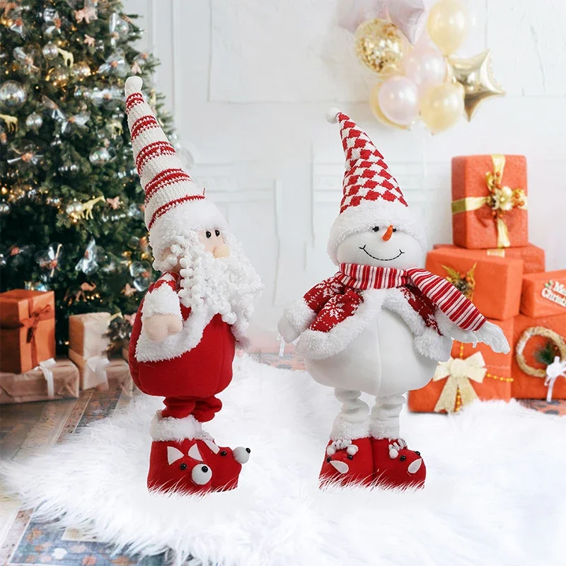Merry Christmas Home Decor: Red White Striped Santa Claus Dolls Snowman Elk Doll Ornament Telescopic Decoration