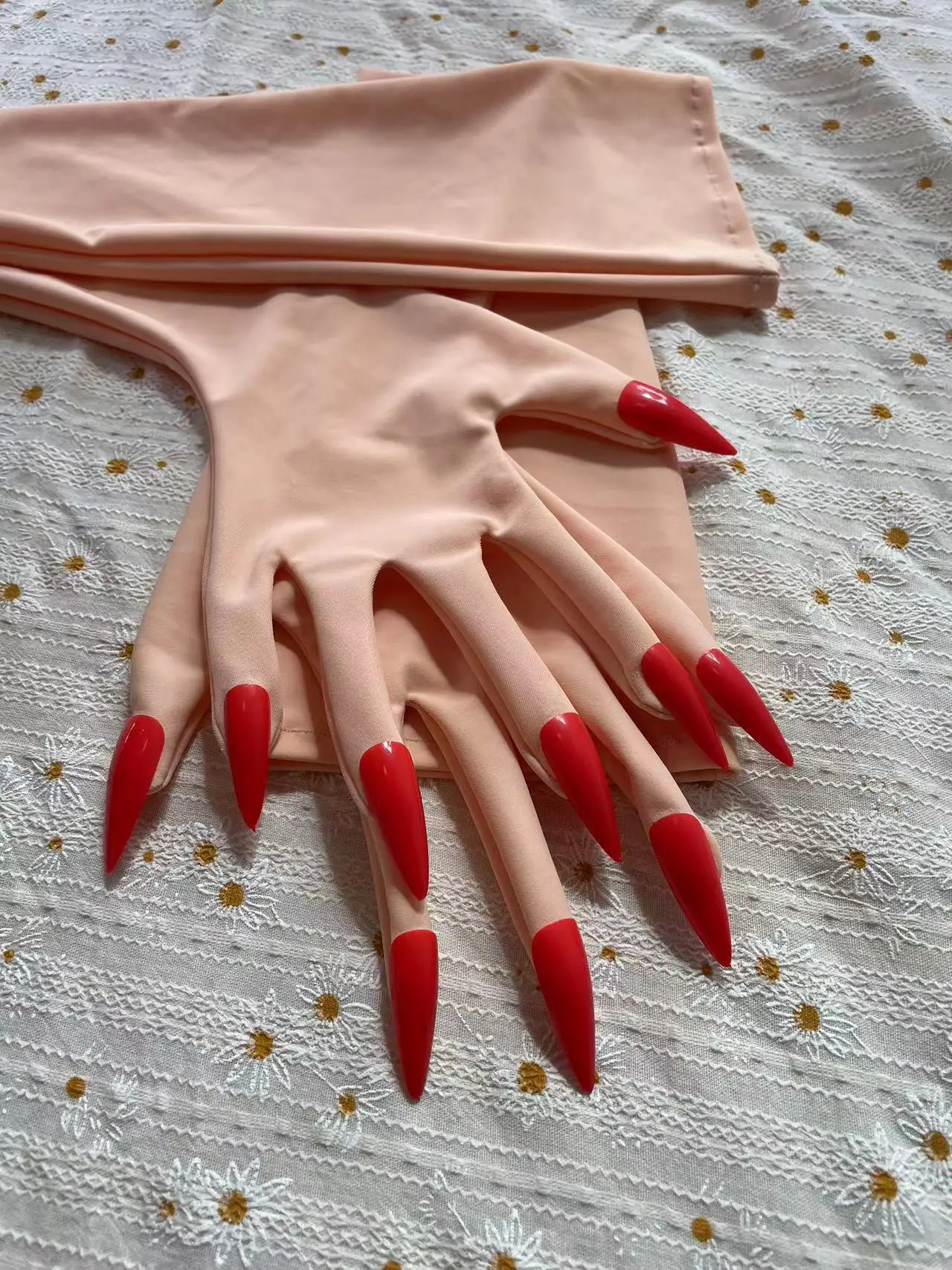 Women's None Shiny Flesh Spandex Zentai Glove Fetish Crossdress Men's Cosplay Kigurumi Gloves With Nails Male to Female