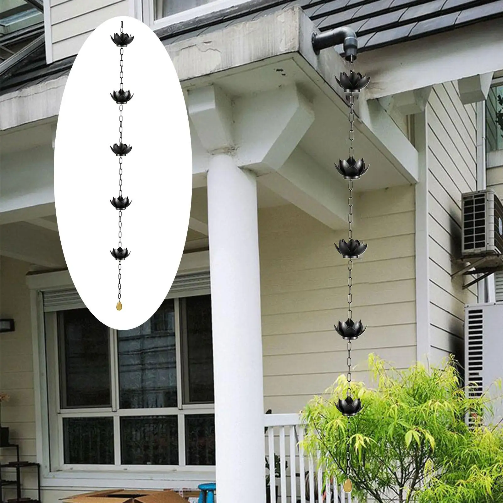 Lotus Rain Chain Water Diverter 4.3 ft Vintage Gutter Chain Rainwater Catcher for Home Outdoor Garden Yard Eaves Drainage