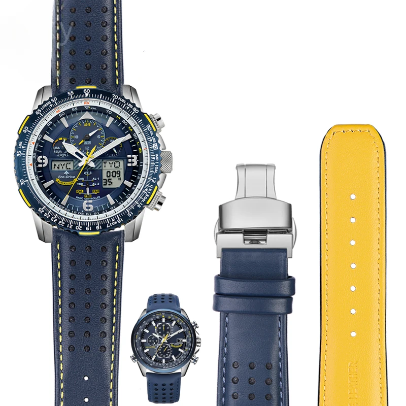 Per Citizen Blue Angel Cinturino Per Orologio Traspirante At8020 Air Eagle Jy8078 22 23 Arc Sostituire Gli Accessori Originali Della Linea Gialla Blu