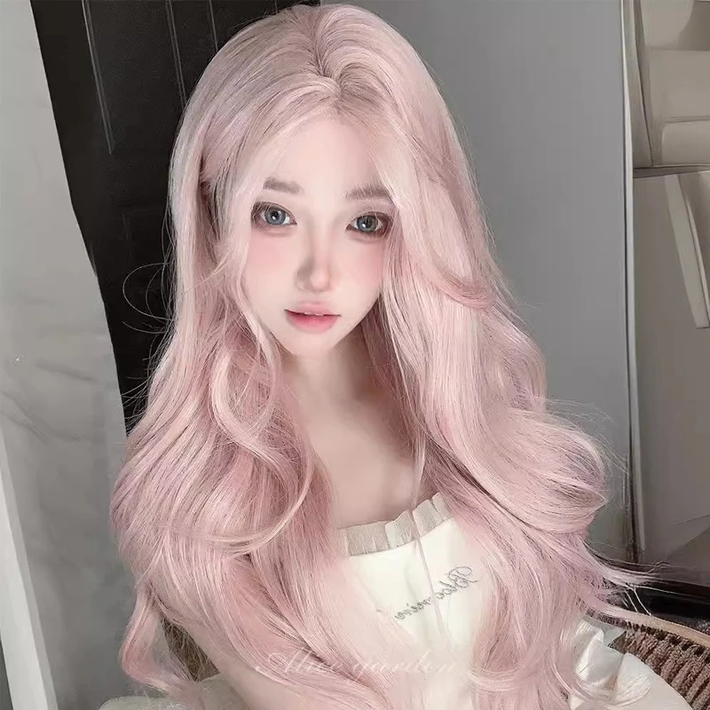 Lupu Synthetic Women Pink Wigs Cosplay Wig Long Pink Hair with Hair Bangs for Women's Halloween Costumes Christmas Party Use