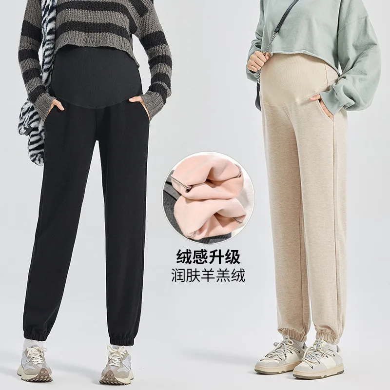 

Pregnant women's pants wear casual pants in the spring and autumn, thick cashmere warm leg pants in autumn and winter, autu