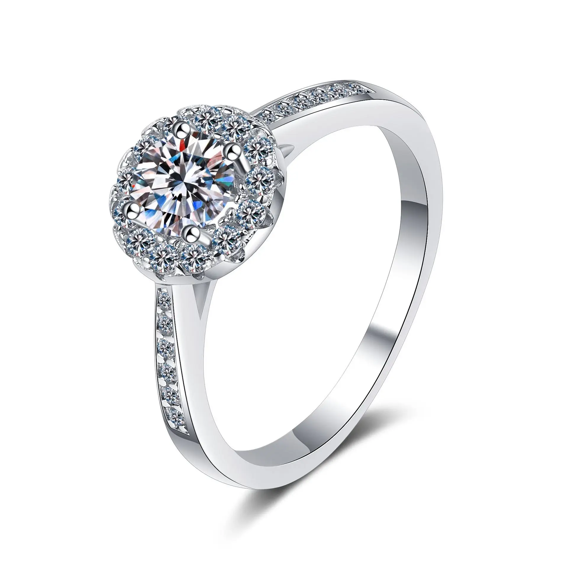 18k White Gold Women's Diamond 1ct D Color Moissanite Wedding Ring Four Claw Round Bag Luxury Platinum Pt950 Group Jewelry 5