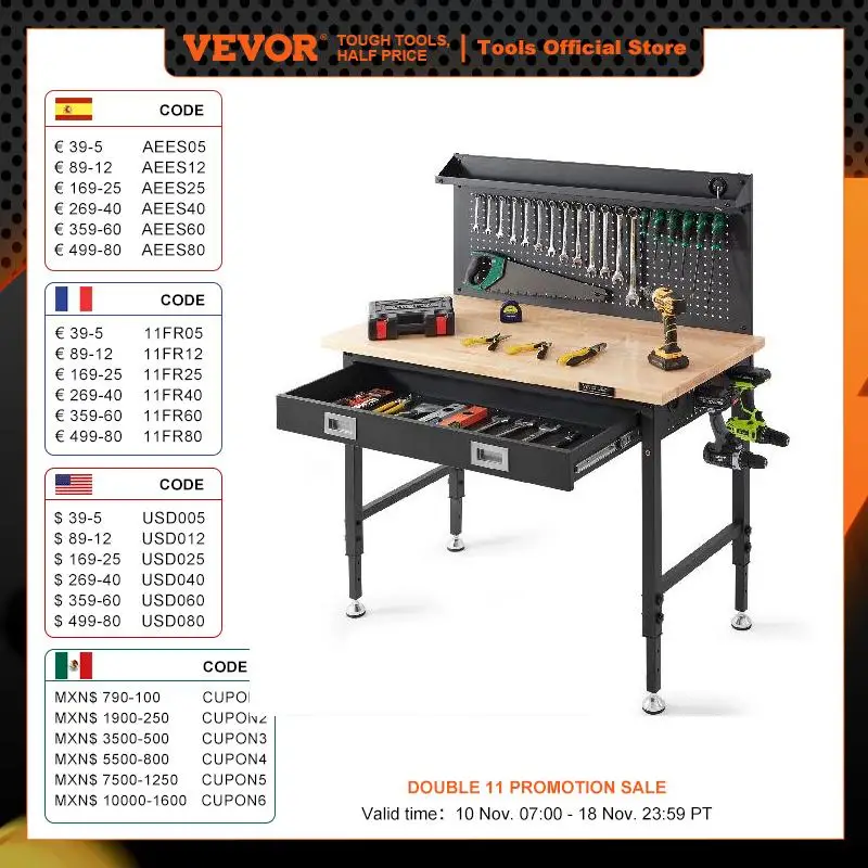 2000lbs Hardwood Workbench Heavy Duty for Garage Office Workshop