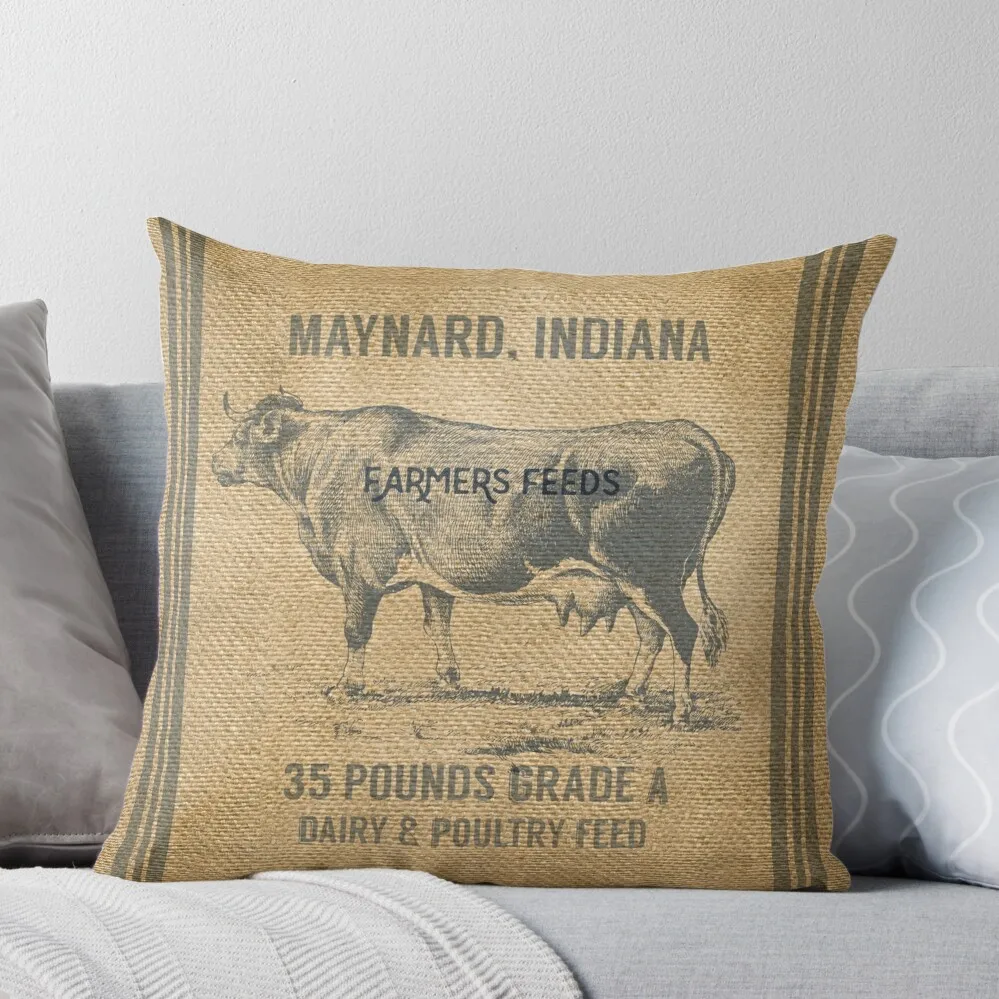 

Burlap Vintage Like Dairy Feed Sack Throw Pillow Embroidered Cushion Cover luxury decor Cushions Home Decor