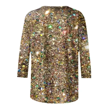 Long Sleeve Round Neck Sequni Women T-Shirts Sexy Shiny Clubwear Party Costume Steetwear Hip Hop y2k Female Clothing 2024 Blouse 2