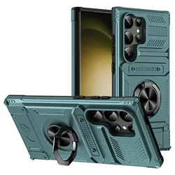 Premium Magnetic Card Holder Wallet Case with Rotating Ring Kickstand and Heavy - Duty Shockproof Protection for Samsung S26 Ultra (Light green)