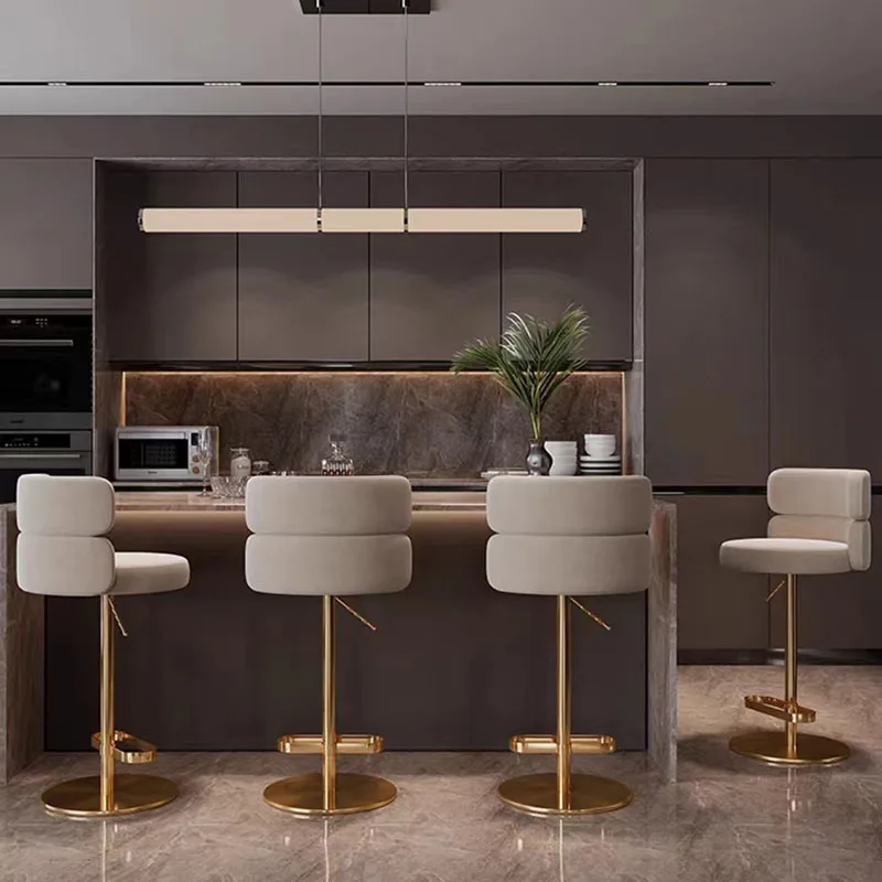 Nordic Design Bar Chair Breakfast Bar Lifting Adjustable Dinning Chair Soft Reception Chairs Salon Furniture