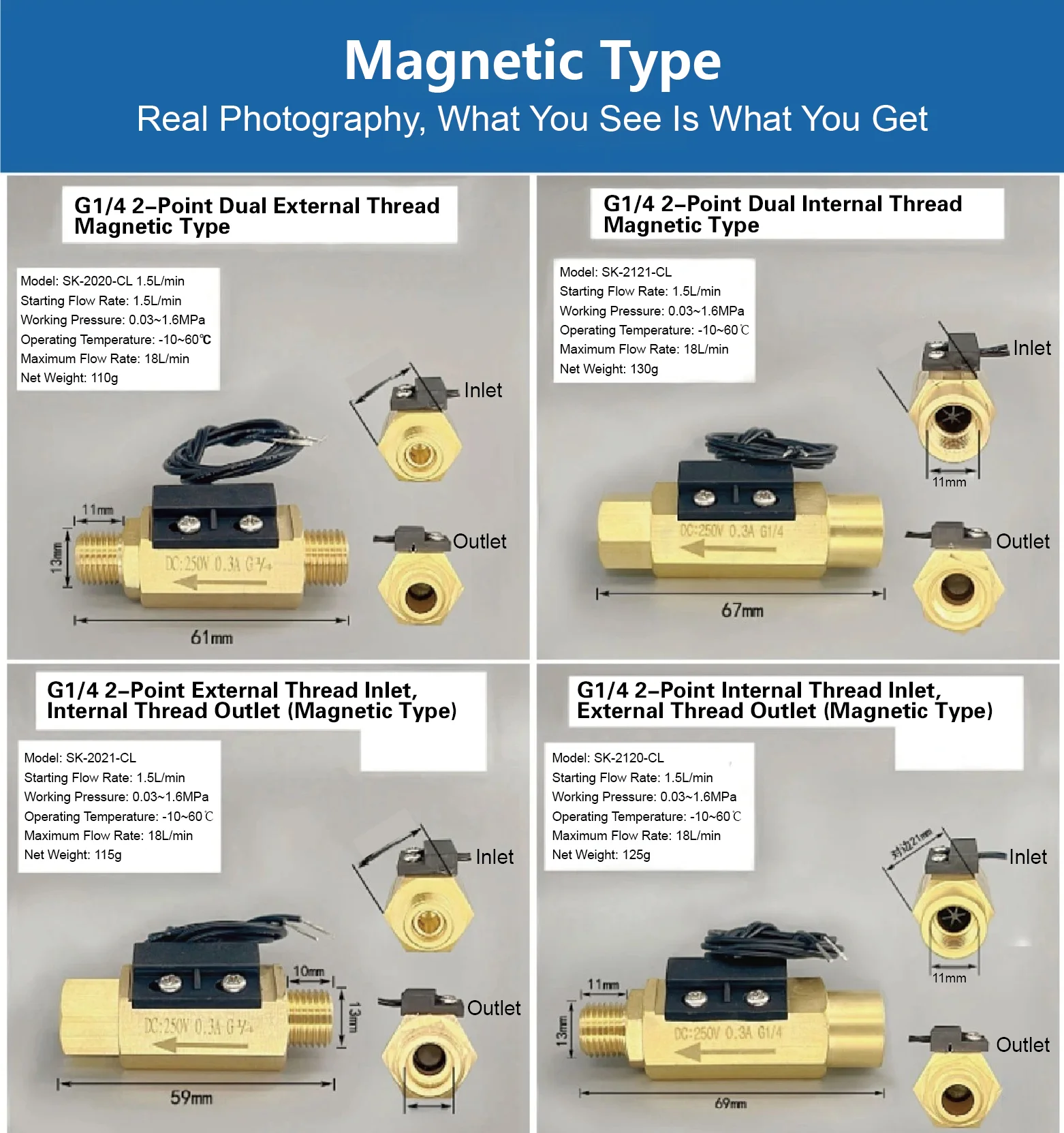 Brass Water Flow Switch Low Flow 1.5-3 L/min G1/4 G3/8 G1/2 G3/4 Thread Magnetic