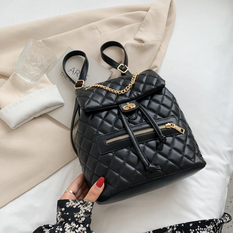 2022 Backpack for Women Brand Design Luxury Embroidered Diamond Shape Soft PU Leather Backpack Female Casual Small Backpack
