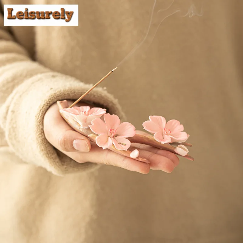 Pink Plum Incense Holder Vintage Zen Garden Incense Burners Meditation Scented Aromatic Candles Censer Teaware Ornaments Craft