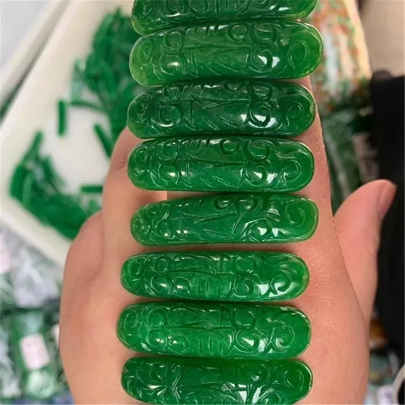 

1pc Natural A Green Jade Carved beads DIY Bracelet Bangle Charm Jadeite Jewellery Fashion Accessories Amulet Gifts for Women Men