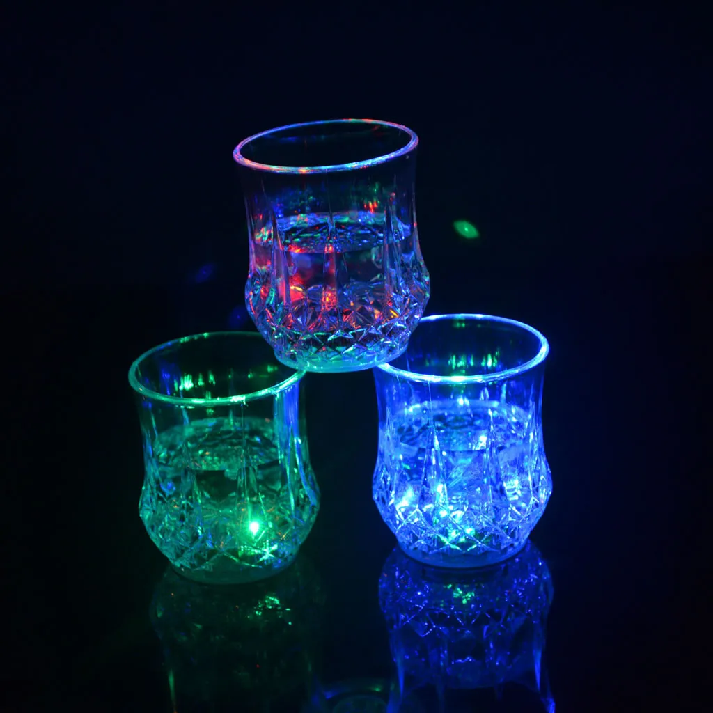 Glass Cup LED Luminous Beer Mug Flash Drinking Cup Induction Flashing Wine Glass Whiskey Glass Drinkware Bar Club Birthday Party Supplies