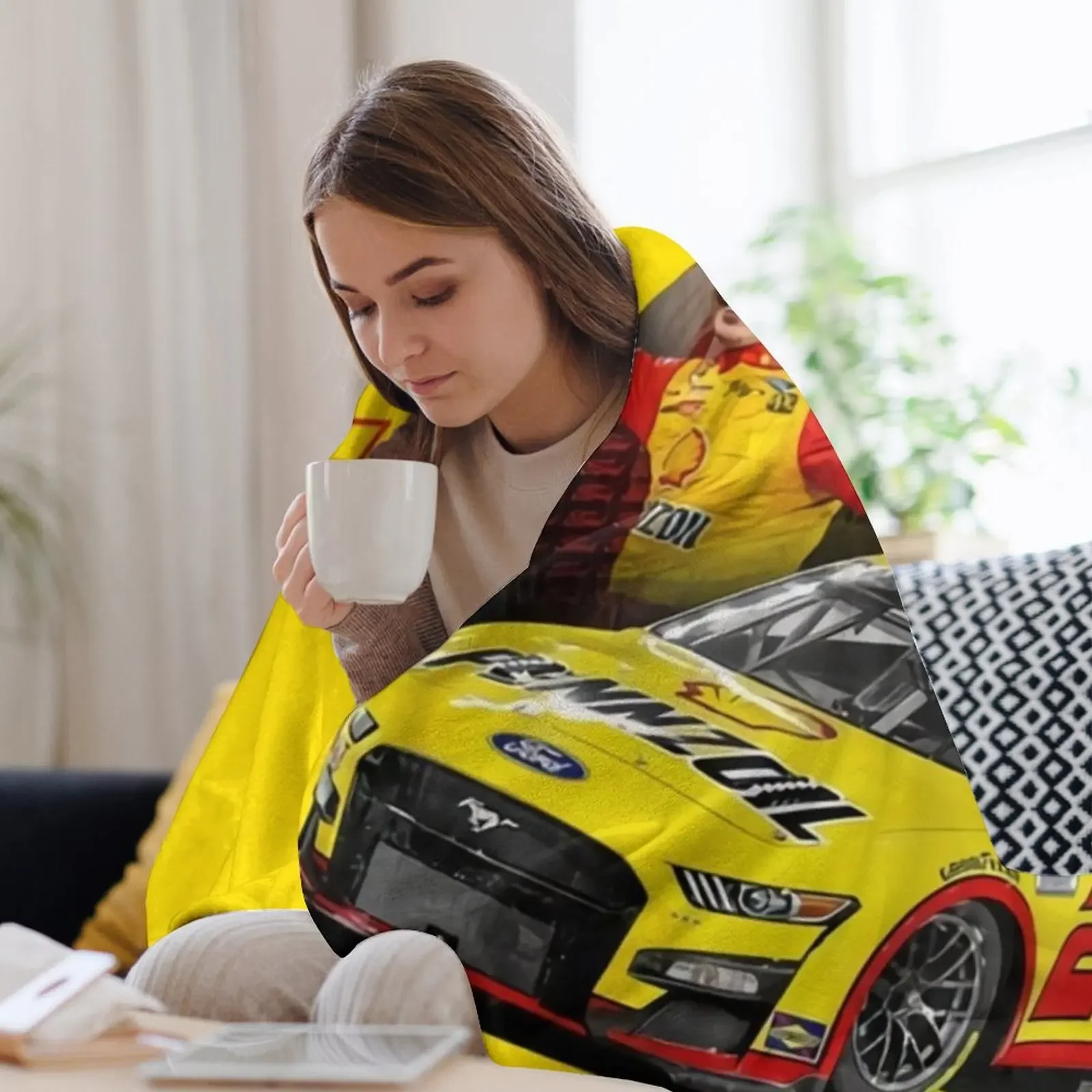 Joey Logano Next Gen Mustang 2022 Throw Blanket Bed Fashionable Plaid on the sofa manga Blankets 3