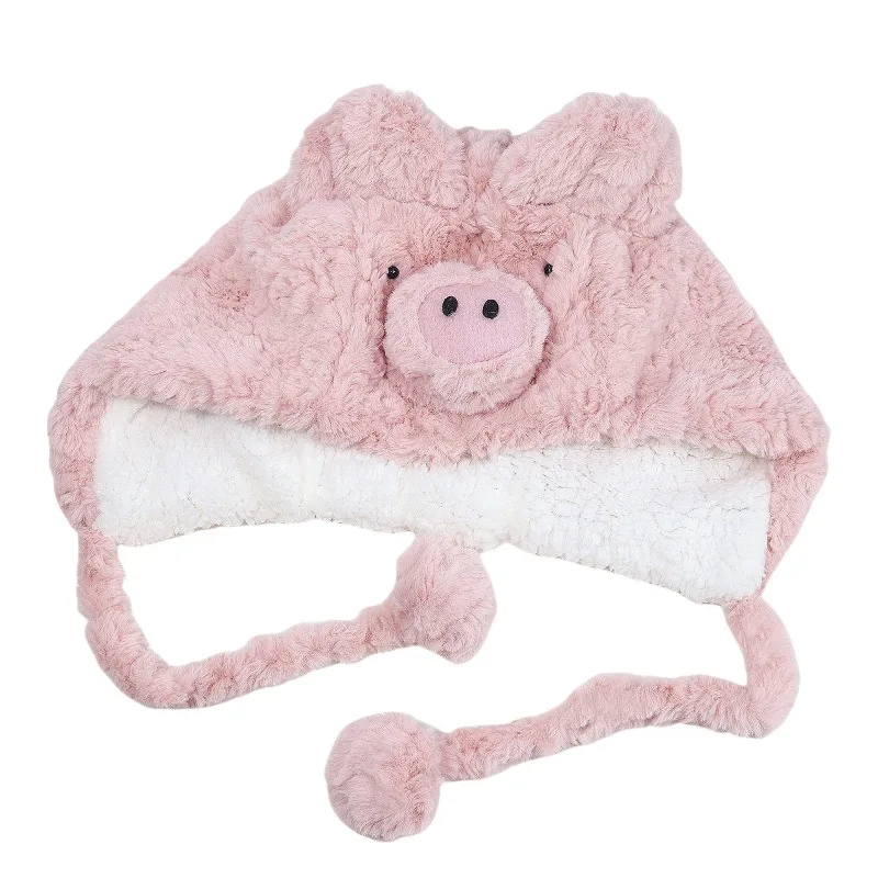Plush Cartoon Cute Pig Shaped Autumn and Winter Warm and Cold Resistant Thick Protective Creative Fun Hat Practical and Warm
