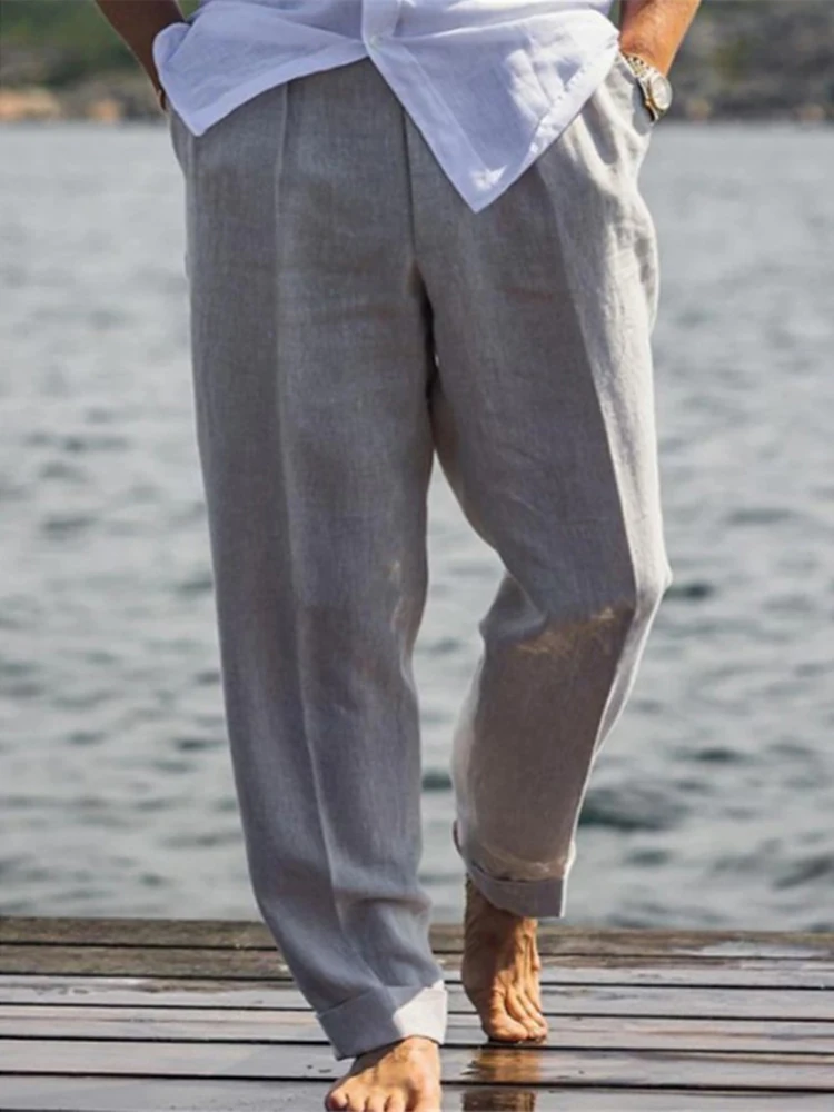 Outdoor Casual Breathable Loose Linen Pants Men Spring Summer Daily Leisure Comfy Thin Trousers Mens Fashion Solid Color Pants casual pants cotton linen pants