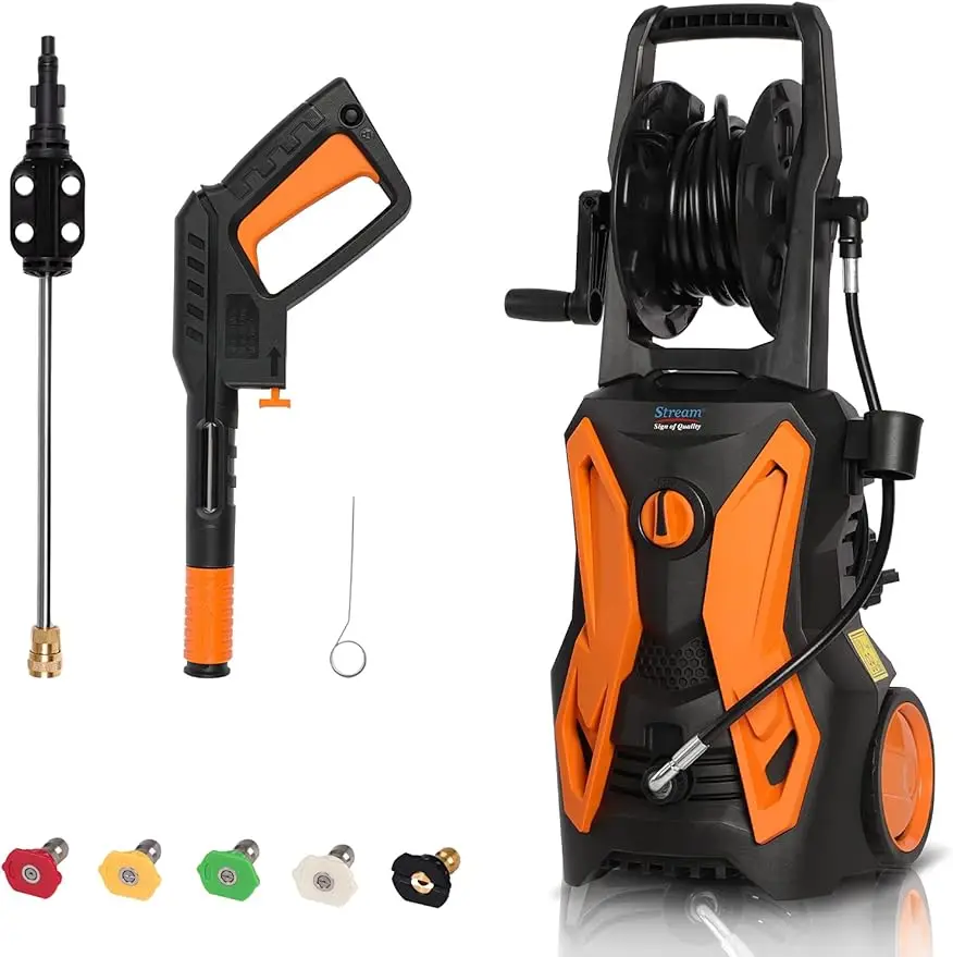 

3500PSI Pressure Washer, 2.8GPM Electric Pressure Washer, Power Washer with Hose Reel, High Pressure Cleaner Machine, 5 Quick