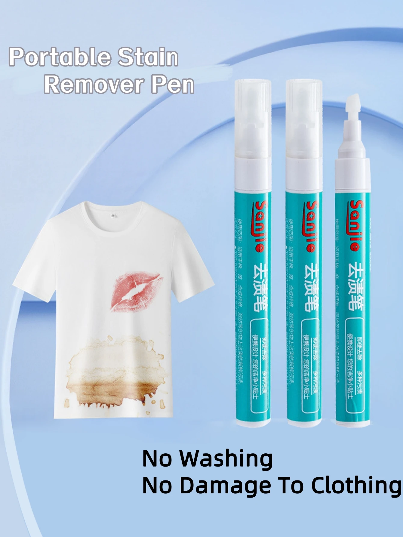 1-3pc Clothing Stain Removal Pen Magic Washing-free Clothes Bleach Pen for Removing Oil Wine Coffee Tea Stains on T-Shirt