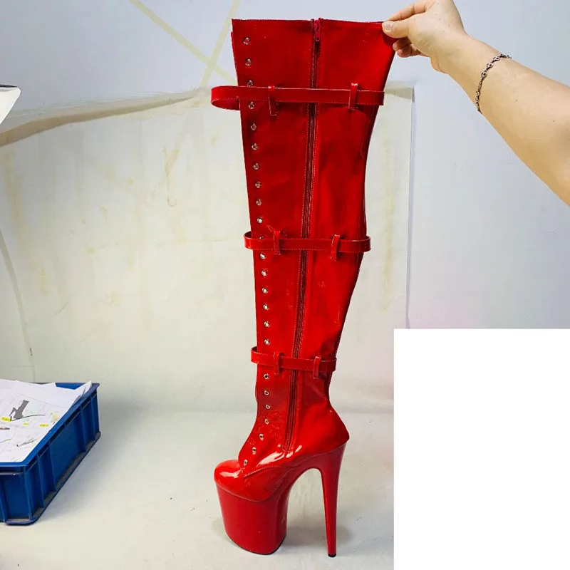 LAIJIANJINXIA 여성용 나이트클럽 폴 댄싱 슈즈, 허벅지 높이 Alt 17cm, 8 인치 무릎 위 부츠 플랫폼, 섹시한 스트리퍼