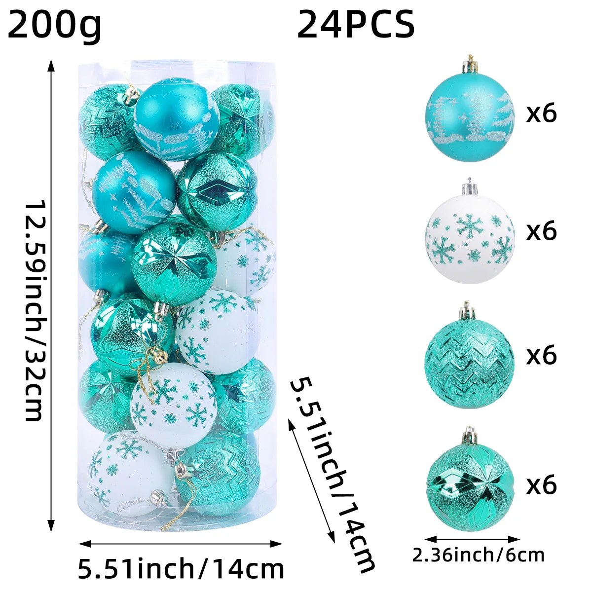 24 bolas de árbol de Navidad de 3/6 cm, bolas de Navidad multicolores, adornos navideños con purpurina, adornos para fiestas, hogar, jardín