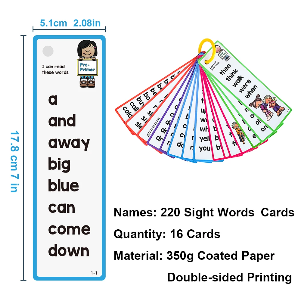 Montessori 220 Sight Words Flashcards High Frequency Words Kindergarten to 1st Grade ESL Teaching Materials Vocabulary Building 2