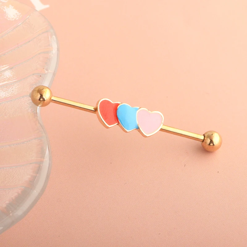 Stainless Steel Cat Industrial Piercing Barbell 14G Crystal Industrial Piercing Jewelry CZ Long Barbell Piercing Earring heart