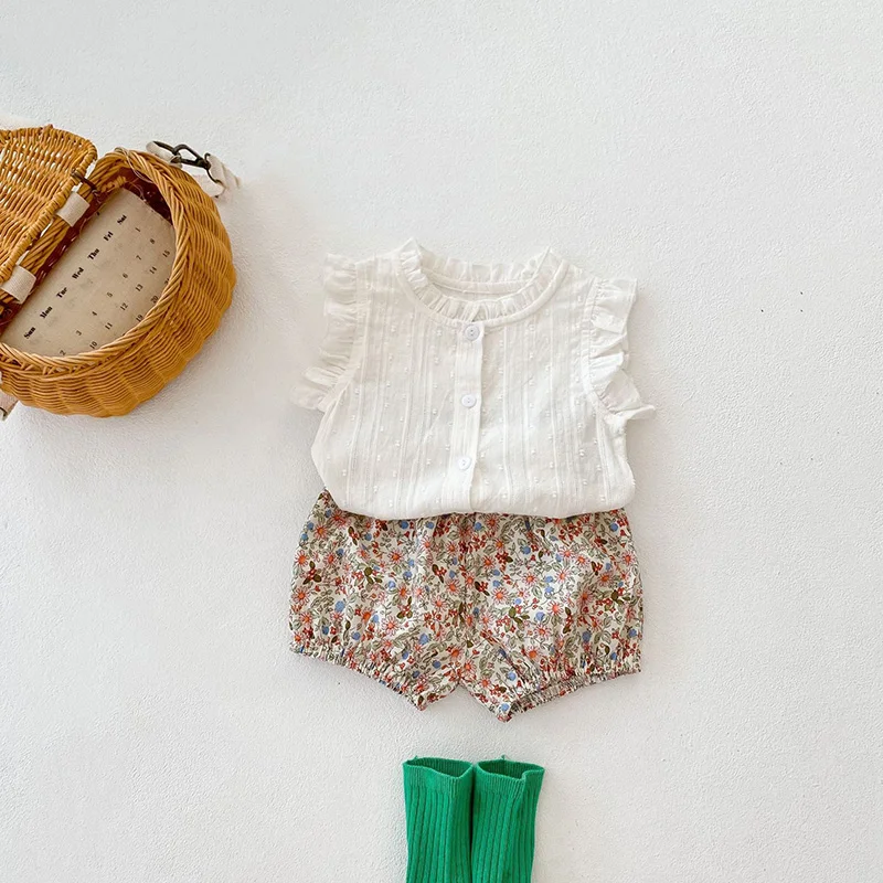 MILANCEL 2022 Summer Baby Clothing Set  Toddler Girls Floral Suit Ruffle  Tee And Floral Shorts 2 Pcs Girls Clothes Set newborn baby clothing set