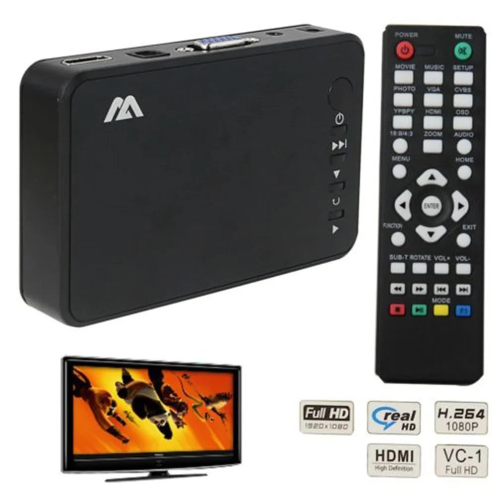 Ultra Media Player For Car TV SD MMC RMVB MP3 USB External HDD U Disk MultiMedia Media Player Box With VGA SD MKV H.265