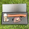 21.5cm Stainless Steel Sharp Mountain Axe Outdoor Camping Survival Felling Axes Sandalwood Handle Fixed Blade Knife With Case 3