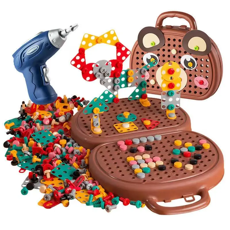 Electric Screwdriver STEM Building Kit for Kid Pretend Play Tool Set with Real Screw Educational Engineering Toy Gift for Ages 5