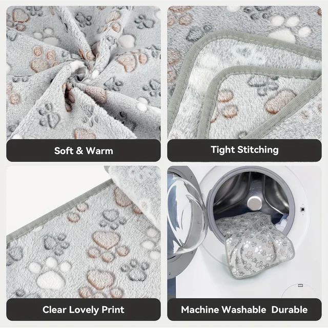 3pcs/1pc Thickened Pet Blankets with Paw Print & Bone Patterns - Soft Plush Machine Washable Dog Blankets for All Dog Sizes 4