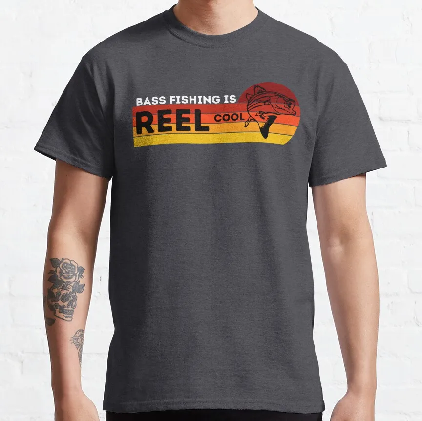 REEL Cool Funny Bass Fishing Graphic T-Shirt - Large Adult Sizes S-6XL