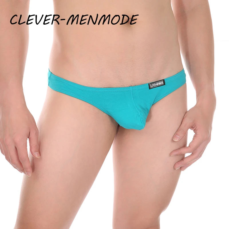 CLEVER-MENMODE Men's Sexy Cotton Low Rise Thong Ultra Thin G String T Back Lingerine Penis Pouch Micro Mini Brazilian Panties