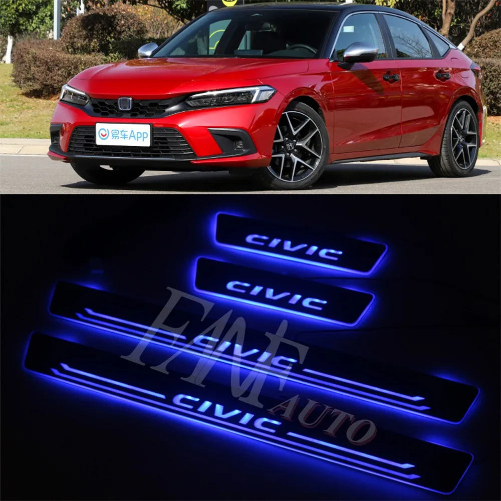 

Led Moving Door Sill Scuff Plate Guard Sills Protector Trim For Honda Civic 2021 2022 2023 11TH